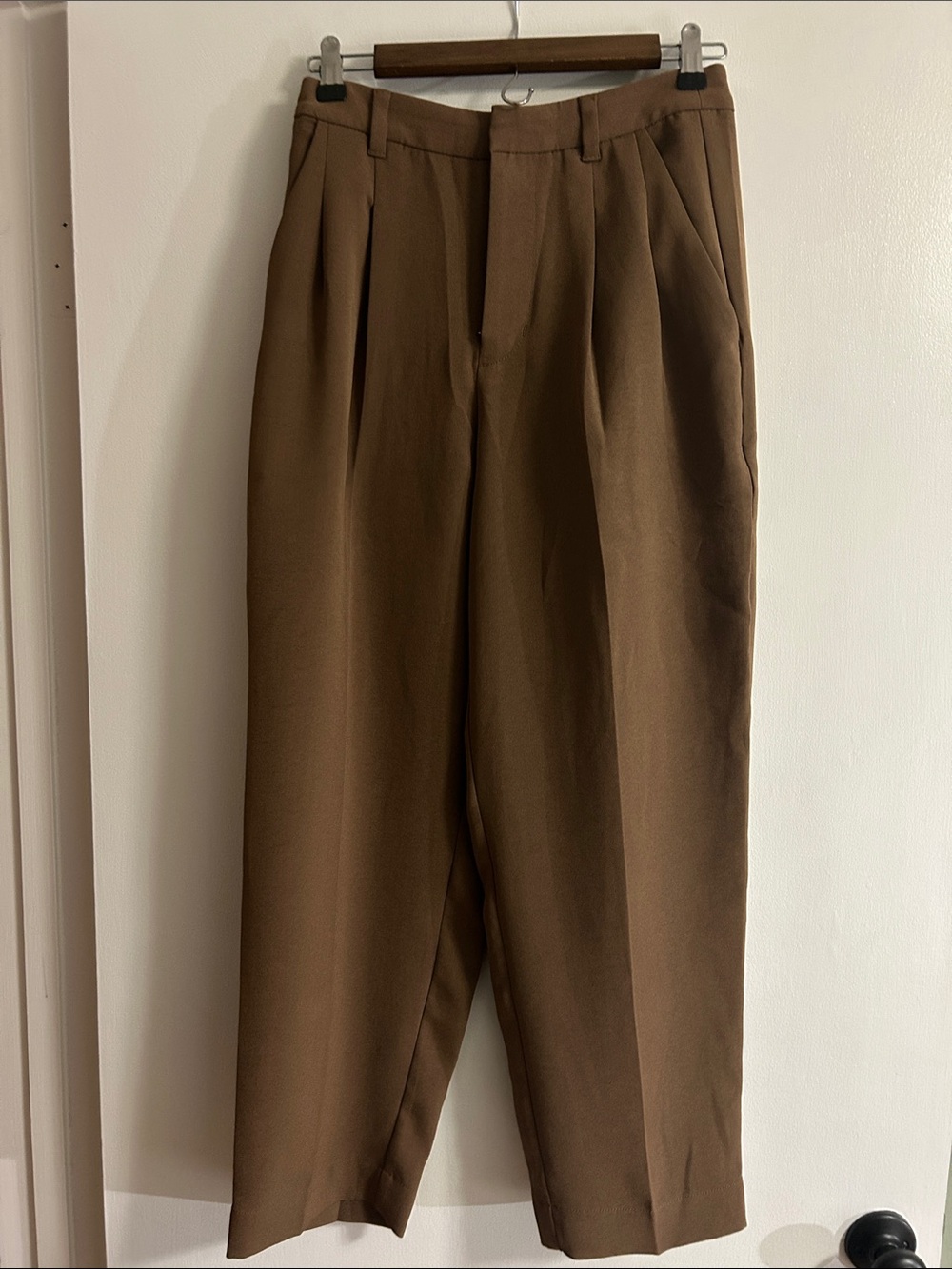 Madewell Brown High-Waist Pleated Trousers